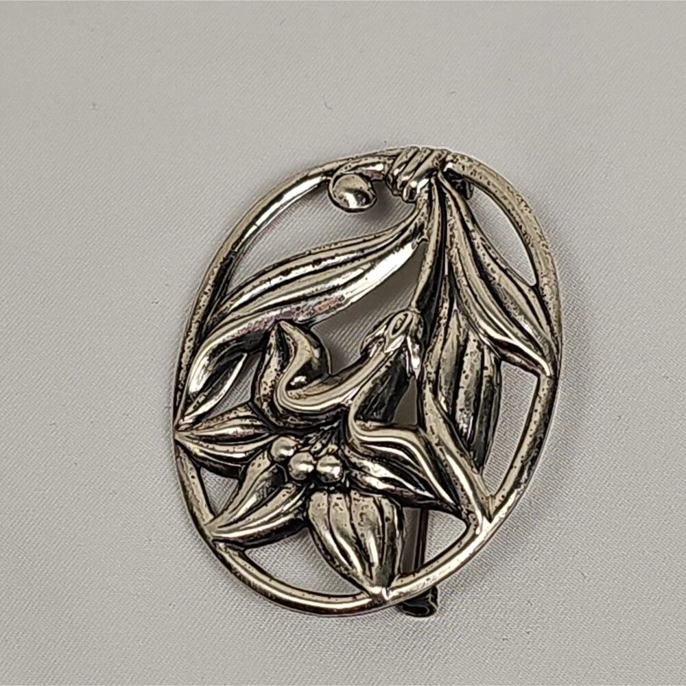Vintage Sterling Silver Botanical Floral Brooch Openwork Flower Pin